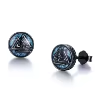 TOUPOP Sterling Silver Black Turquoise Celtic Knot Viking Stud Earrings-style_name:Valknut