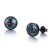 wholesale Cross/ankh/celtic Knot Viking Stud Earrings For Men Women 925 Sterling Silver Black Turquoise Stud Viking Earrings Celtic Jewelry Christmas Gifts For Friend -style_name:Valknut