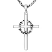 TOUPOP 925 Sterling Silver Crown Of Thorns Cross Necklace Pendant Religious Jewelry-style_name:2-Crown of Thorns Cross Necklace-White