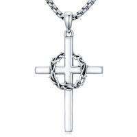 wholesale Crown Of Thorns Necklace For Men 925 Sterling Silver Cross Necklace Pendant Religious Christian Jewelry Christmas Gifts For Men -style_name:2-Crown of Thorns Cross Necklace-White