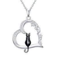 wholesale Cat Gifts For Women 925 Sterling Silver Heart Moon Cat Necklace Pendant Women Jewelry Halloween Christmas Gifts -style_name:6-Cat Necklace