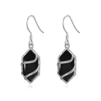 TOUPOP Sterling Silver Gemstone Hexagon Drop Dangle Earrings for Women-color_name:Black Onyx