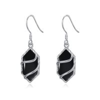 wholesale 925 Sterling Silver Earrings For Women Hexagon Gemstone Drop Dangle Earrings Fine Jewelry Birthday Christmas Gifts For Women Her -color_name:Black Onyx