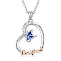 wholesale TOUPOP Mom/daughter/sister Necklace Sterling Silver Love Heart Butterfly Necklace Birthday Anniversary Jewelry Gifts For Women -style_name:Daughter