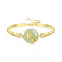 TOUPOP 14K Gold Plated Sterling Silver Jade Bracelet Tree Of Life Lotus Cat Hummingbird Dragonfly Bee Butterfly Jewelry Gift-style_name:Hummingbird