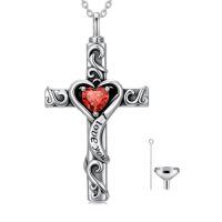wholesale TOUPOP Cross Urn Necklaces For Ashes Birthstone Cremation Jewelry 925 Sterling Silver Cross Memorial Keepsake Jewelry For Women (with Funnel Filler) -color_name:07-July-Ruby