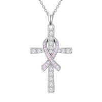 wholesale Cross Necklace 925 Sterling Silver Turquoise Tree Of Life Celtic Knot Cross Pendant Jewelry Christmas Gifts For Women -style_name:1-Breast cancer