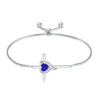 wholesale TOUPOP Birthstone Cross Bracelet For Women 925 Sterling Silver Cross Heart Bracelet Fine Jewelry Birthday Christmas Gifts For Her Girlfriend -color_name:09-Sapphire-Sep.