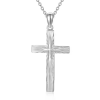 TOUPOP Sterling Silver Cross Pendant Necklace For Women Men Religious Gift-style_name:Cross Necklace