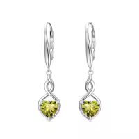 TOUPOP 925 Sterling Silver Infinity Birthstone Heart Dangle Drop Earrings-color_name:08-August-Peridot