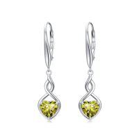 wholesale Infinity Birthstone Earrings 925 Sterling Silver Heart Love Infinity Dangle Drop Earrings Fine Jewelry Birthday Christmas Gifts For Women Girlfriend Wife -color_name:08-August-Peridot