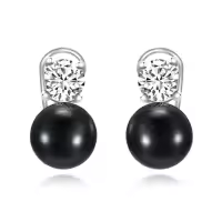 TOUPOP Sterling Silver Freshwater Cultured Black Pearl Clip On Drop Earrings-style_name:Style2