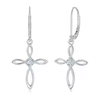 TOUPOP Sterling Silver Birthstone Infinity Cross Dangle Earrings For Women-style_name:4-April