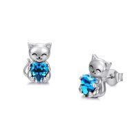 wholesale TOUPOP Giraffe/highland Cow/sloth/panda/elephant/cat/dachshund/owl/bat Crystal Stud Earrings 925 Sterling Silver Animals Earrings For Women Anniversary Birthday Halloween Christmas Gifts For Her -style_name:Cat