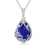 TOUPOP Sterling Silver & Gemstone Filigree Teardrop Pendant Necklace-color_name:Sapphire-September