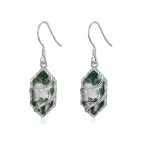 TOUPOP Sterling Silver Gemstone Hexagon Drop Dangle Earrings for Women-color_name:Moss Agate