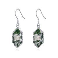 wholesale 925 Sterling Silver Earrings For Women Hexagon Gemstone Drop Dangle Earrings Fine Jewelry Birthday Christmas Gifts For Women Her -color_name:Moss Agate