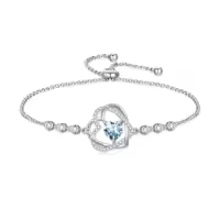 TOUPOP Sterling Silver Birthstone Double Heart Bracelet Love Forever Jewelry Gifts-color_name:03-March-Aquamarine