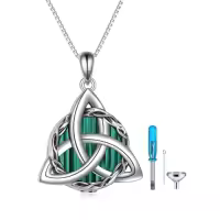 TOUPOP 925 Sterling Silver Celtic Knot Necklace Irish Jewelry Gifts-style_name:2-Celtic Knot Urn Necklace(Malachite)