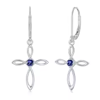 TOUPOP Sterling Silver Birthstone Infinity Cross Dangle Earrings For Women-style_name:9-September