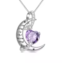 TOUPOP Sterling Silver Birthstone Heart Necklace I Love You To The Moon And Back-color_name:06-June-Alexandrite