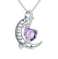 wholesale TOUPOP I Love You To The Moon And Back Necklace S925 Sterling Silver Heart Birthstone Necklace Birthday Christmas Jewelry Gifts For Women Wife Girlfriend -color_name:06-June-Alexandrite