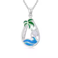TOUPOP Sterling Silver Blue Opal Ocean Wave Teardrop Necklace-style_name:Sea Turtle