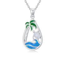 wholesale Palm Tree/sea Turtle/dolphin/flamingo Necklace 925 Sterling Silver Teardrop Ocean Necklace Blue Opal Wave Jewelry Summer Christmas Gifts For Women Her -style_name:Sea Turtle