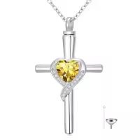 TOUPOP Sterling Silver Crystal Cross Urn Necklace Memorial Keepsake Jewelry-color_name:11-November-Citrine