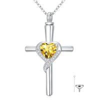 wholesale TOUPOP Cross Urn Necklaces For Ashes Birthstone Cremation Jewelry 925 Sterling Silver Crystal Memorial Keepsake Funeral Jewelry For Women (with Funnel Filler) -color_name:11-November-Citrine
