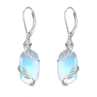 TOUPOP 925 Sterling Silver Natural Gemstone Oval Rose Flower Earrings For Women-color_name:Moonstone
