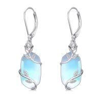 wholesale Rose Flower Earrings For Women 925 Sterling Silver Oval Natural Gemstone Earrings Fine Jewelry Anniversary Christmas Gifts For Her Wife Girlfriend -color_name:Moonstone