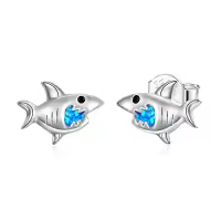TOUPOP Sterling Silver Opal Animal Stud Earrings: Turtle Dolphin Dragon Dinosaur Ladybug Shark Narwhal-style_name:Shark Earrings