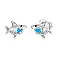wholesale TOUPOP Sterling Silver Cute Stud Earrings Created Opal Sea Turtle/dolphin/dragon/dinosaurs/ladybug/shark/narwhals Animals Earrings For Women Birthday Gifts -style_name:Shark Earrings