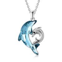 wholesale TOUPOP Dolphin Gifts For Women Sterling Silver Dolphin Crystal Pendant Necklace Jewelry Gifts For Women Mom On The Birthday Beach Mothers Day Graduation -style_name:dolphin-Mother Child
