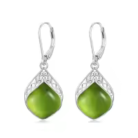 TOUPOP Sterling Silver Gemstone Celtic Knot Leverback Earrings-color_name:Peridot