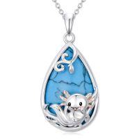 wholesale Butterfly/dragonfly/bee Necklace For Women 925 Sterling Silver Teardrop Moonstone Turquoise Pendant Animal Jewelry Christmas Gifts For Women -style_name:2-Turquoise Axolotl
