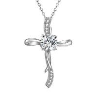 TOUPOP 14K Gold Moissanite Infinity Cross Pendant Necklace-color_name:White Gold