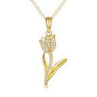 TOUPOP 14K Gold Diamond Tulip Pendant Necklace for Women-color_name:Yellow Gold