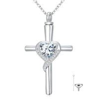 wholesale TOUPOP Cross Urn Necklaces For Ashes Birthstone Cremation Jewelry 925 Sterling Silver Crystal Memorial Keepsake Funeral Jewelry For Women (with Funnel Filler) -color_name:04-April-Synthetic Diamond