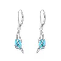 TOUPOP Sterling Silver Gemstone Oval Dangle Drop Earrings for Women-color_name:Turquoise