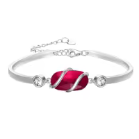 TOUPOP 925 Sterling Silver Gemstone Bracelet Bangle for Women-color_name:A-Garnet