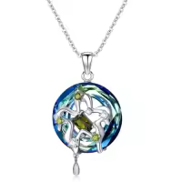 TOUPOP Sterling Silver Blue Crystal Sunflower Leaf Pendant Necklace-style_name:Peridot