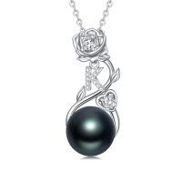 wholesale Rose Black Pearl Necklace Sterling Silver Black Pearl Rose Initial A To Z Letter Pendant Necklace Anniversary Jewelry Christmas Valentine Birthday Gifts For Women Wife Her Mom -style_name:Rose Letter K