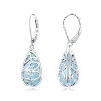 wholesale Filigree Teardrop Earrings 925 Sterling Silver Bohemian Gemstone Leverback Dangle Earrings Jewelry Christmas Gifts For Women -color_name:Larimar