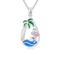 TOUPOP Sterling Silver Blue Opal Ocean Wave Teardrop Necklace-style_name:Flamingo