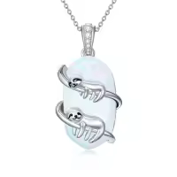 TOUPOP Sterling Silver Opal Necklace, Animal Pendant Gift for Women-style_name:2 Sloth