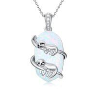 wholesale Opal Koala/panda/sloth/black Cat/cardinal/unicorn/owl/hummingbird/dragonfly/butterfly/bee Necklace 925 Sterling Silver Opal 2 Animal Pendant Jewelry Birthday Christmas Gifts Women Sister Mom -style_name:2 Sloth