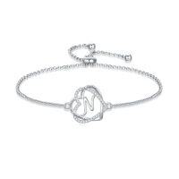 wholesale TOUPOP Gifts For Women Heart Initial Bracelet 925 Sterling Silver Double Heart Bracelet Birthday Jewelry Birthday Christmas Gifts For Her Wife Girlfriend -style_name:Initial N