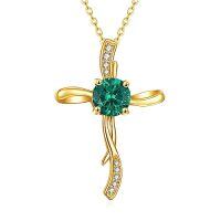 TOUPOP 14K Gold Moissanite Infinity Cross Pendant Necklace-color_name:Yellow Gold-1CT Emerald